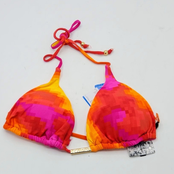 Seafolly Australia Swim Red Orange Pink Yellow Triangle Bikini Top Size 4 - Picture 2 of 9